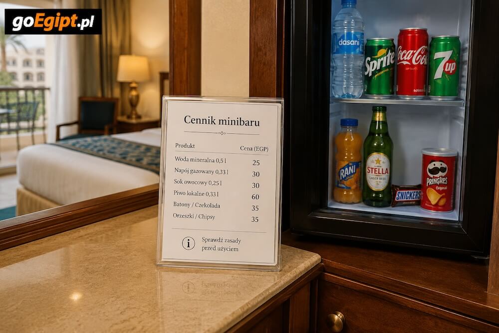 Cennik minibaru w pokoju hotelowym w Egipcie