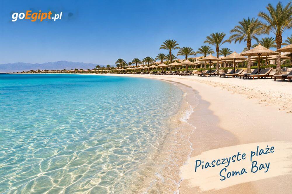 Piaszczysta plaża i łagodne wejście do morza w Soma Bay