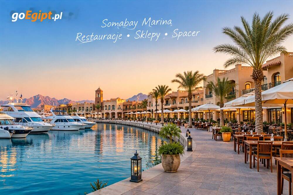 Marina w Soma Bay z restauracjami i miejscami na wieczorny spacer
