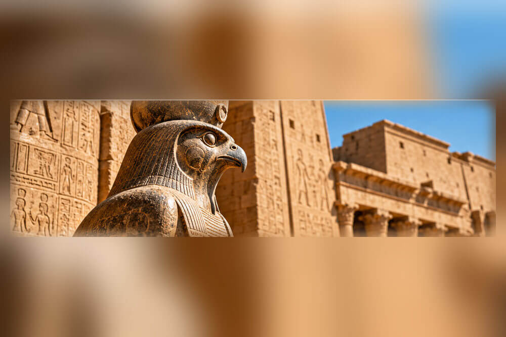 Wizualizacja posągu Horusa przy świątyni w Edfu
