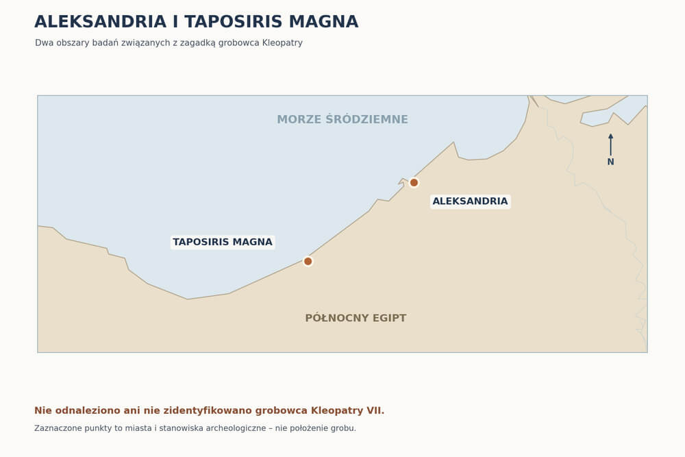 Mapa Aleksandrii i Taposiris Magna na wybrzeżu Egiptu