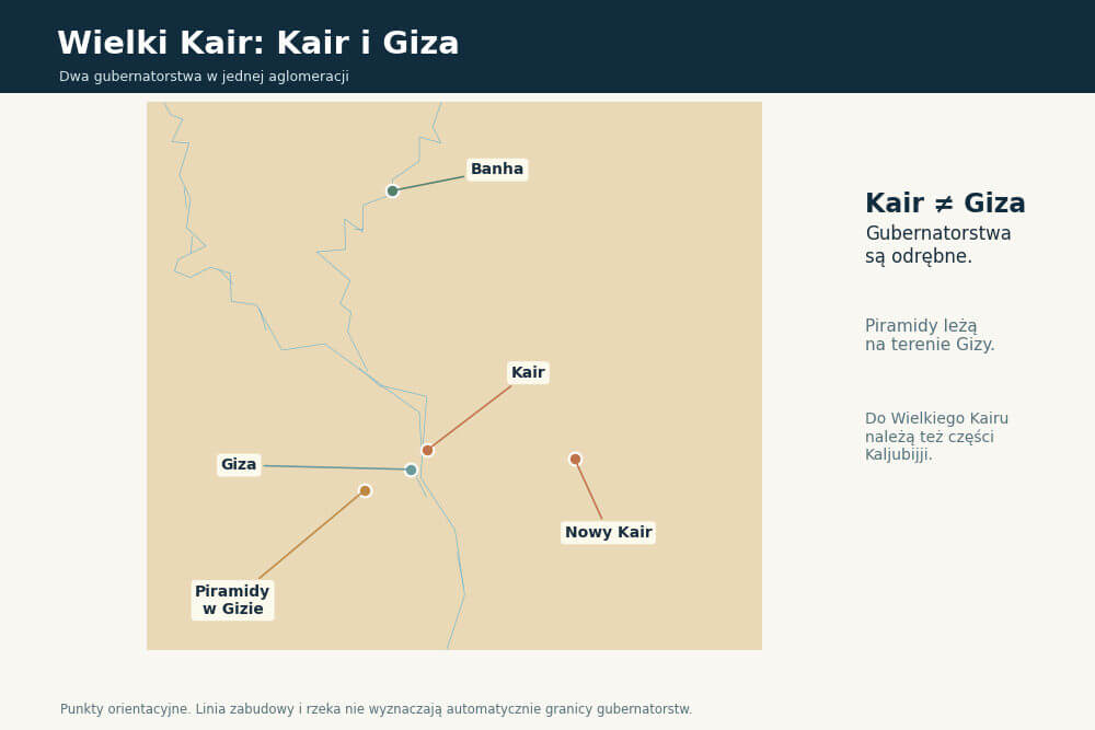 Kair Giza i piramidy na mapie Wielkiego Kairu