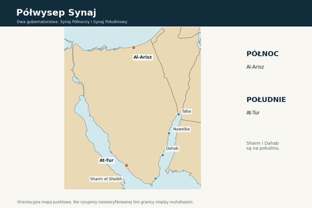 Mapa Synaju z Al-Arisz At-Tur Dahab i Sharm el Sheikh