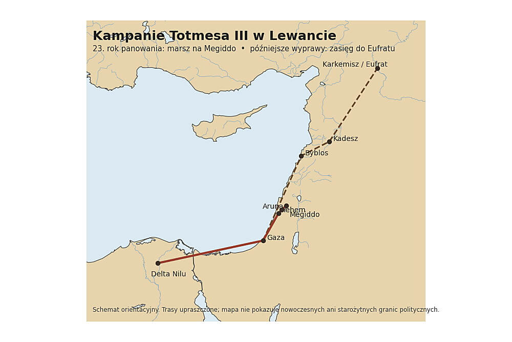 Mapa kampanii Totmesa III od Egiptu do Megiddo