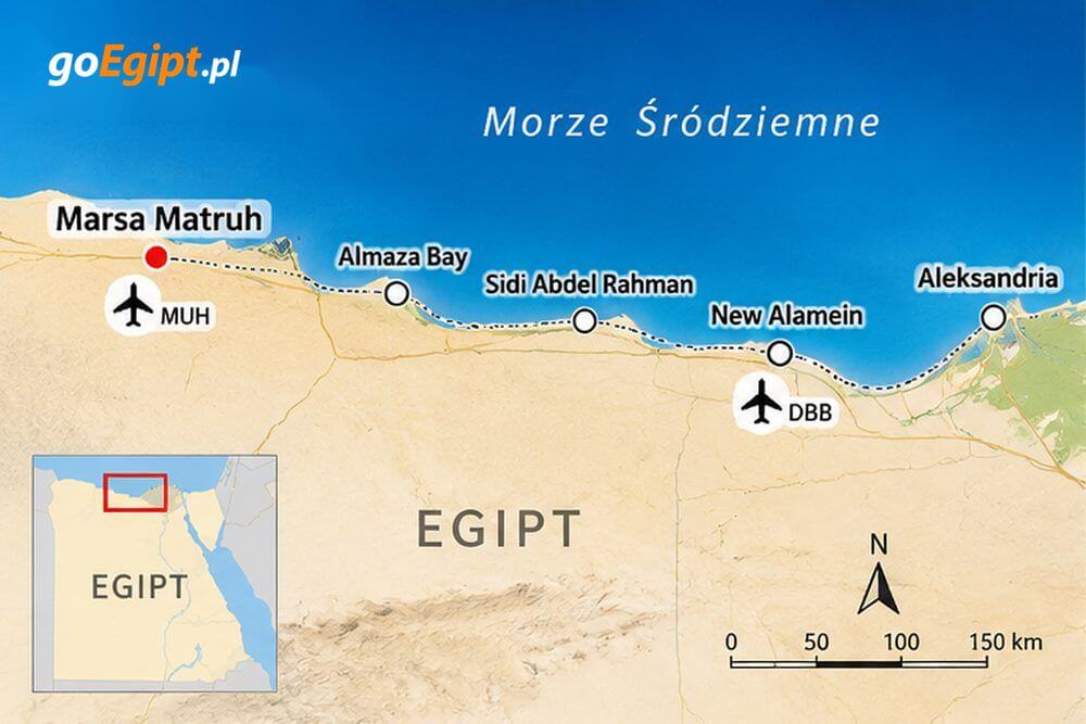 Mapa Marsa Matruh i North Coast na północnym wybrzeżu Egiptu