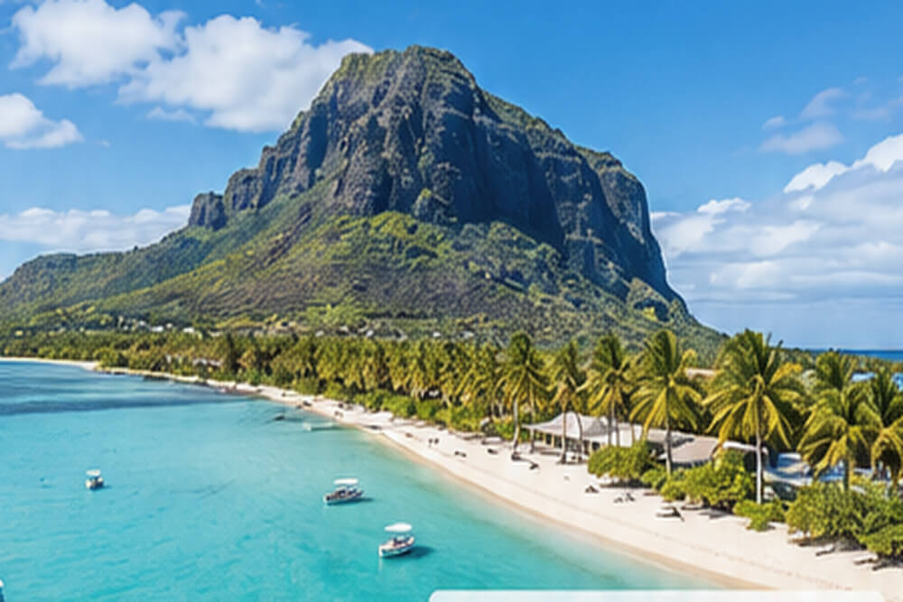 Zielone góry i laguna Mauritiusa przy Le Morne
