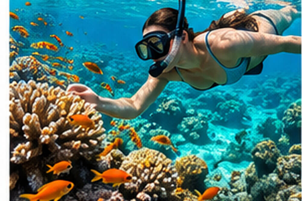 Snorkeling nad rafą koralową w przejrzystej wodzie Morza Czerwonego