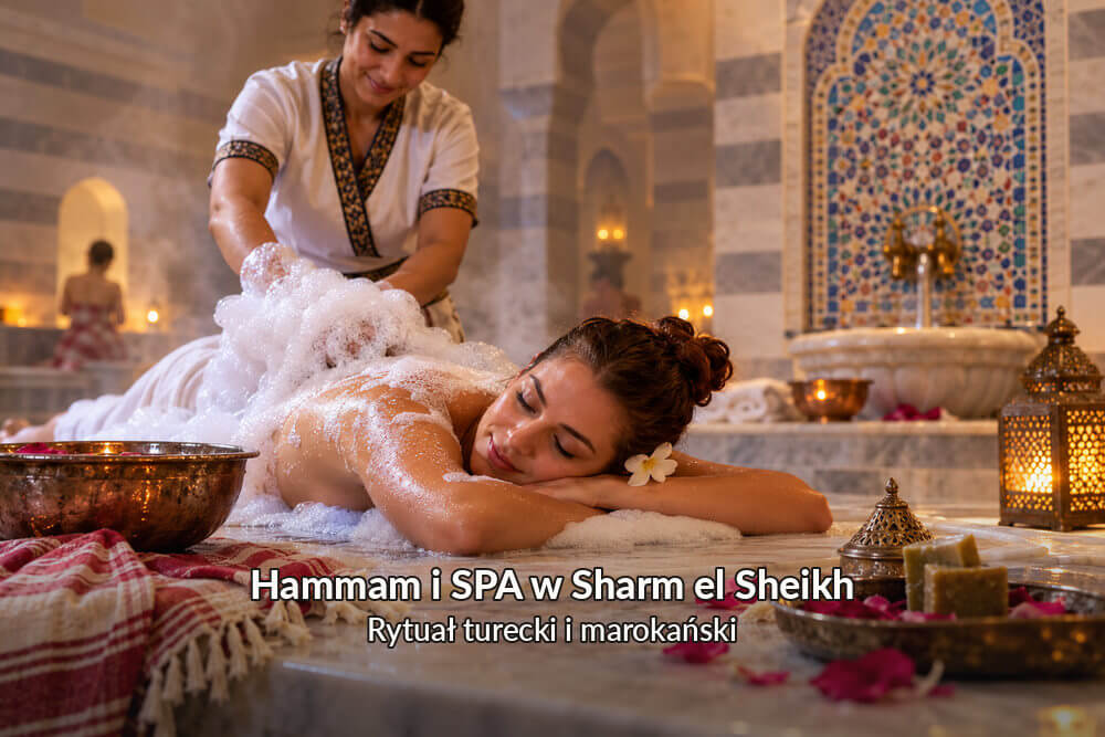 Zabieg hammamu z pianowym peelingiem w kamiennej łaźni SPA z mozaikami i ciepłym oświetleniem